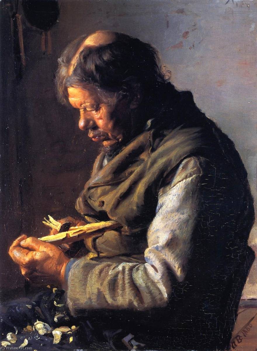 顺序 手工油畫 Lars Gaihede Whittling a Stock, 1880 通过 Anna Kirstine Ancher (1859-1935, Denmark) | ArtsDot.com