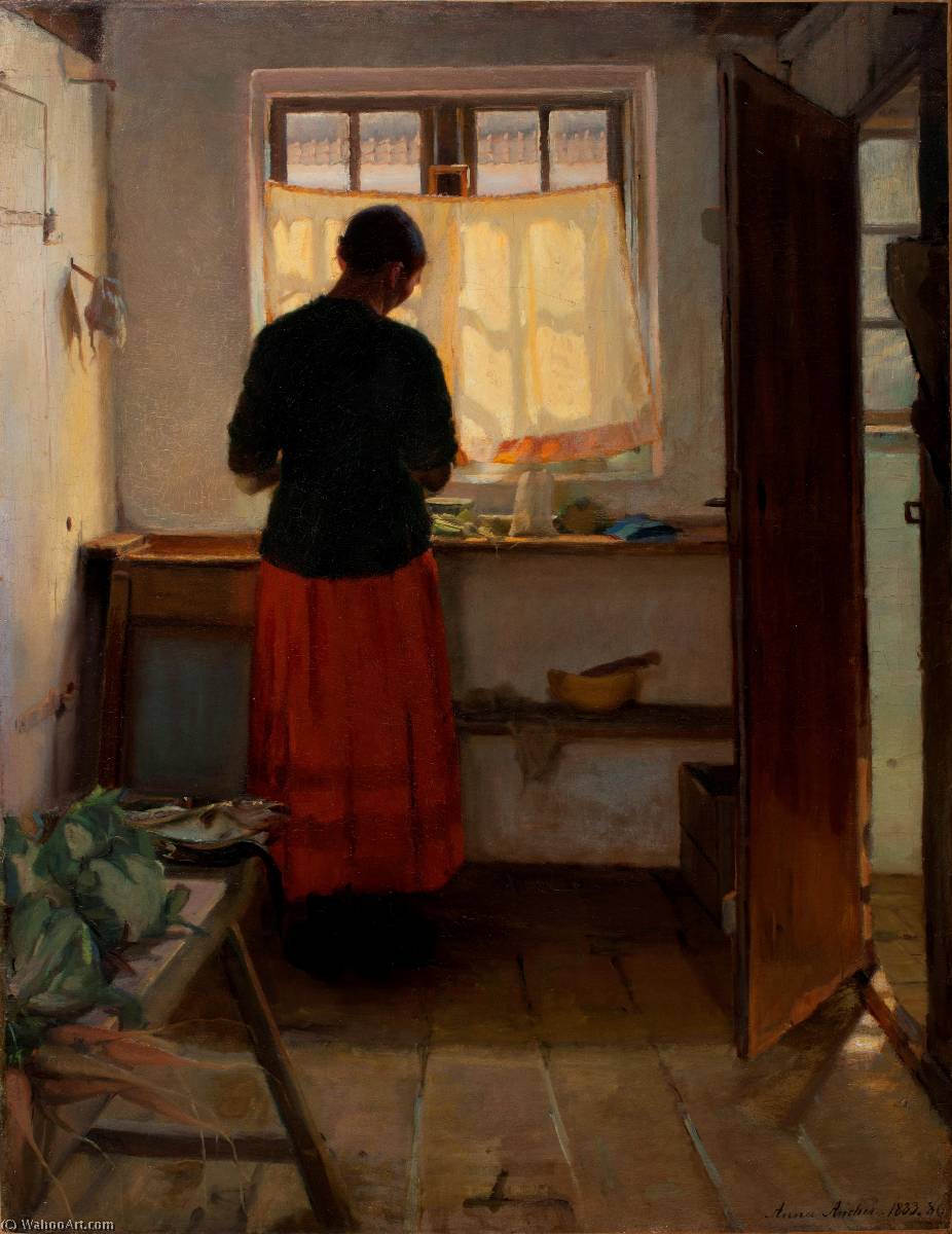 Compra Riproduzioni D'arte Del Museo Ragazza in cucina, 1886 di Anna Kirstine Ancher (1859-1935, Denmark) | ArtsDot.com