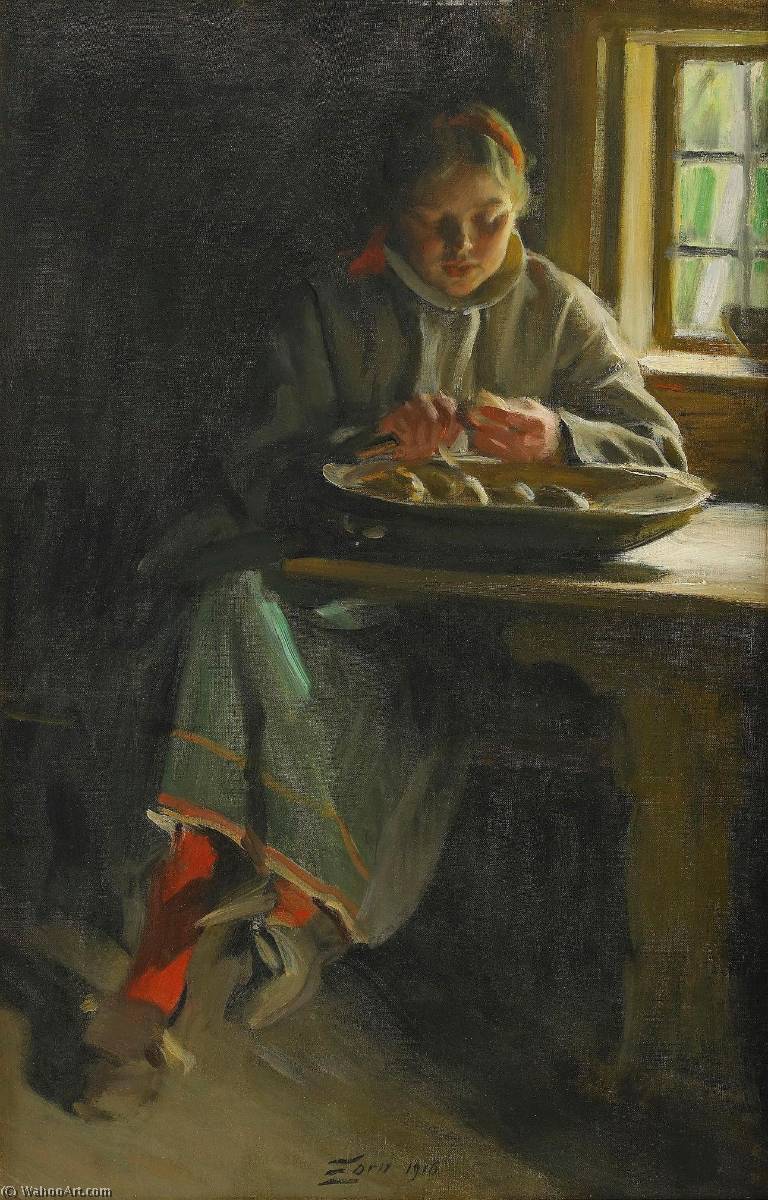 Order Paintings Reproductions Peeling potatoes, 1916 by Anders Leonard Zorn (1860-1920, Sweden) | ArtsDot.com
