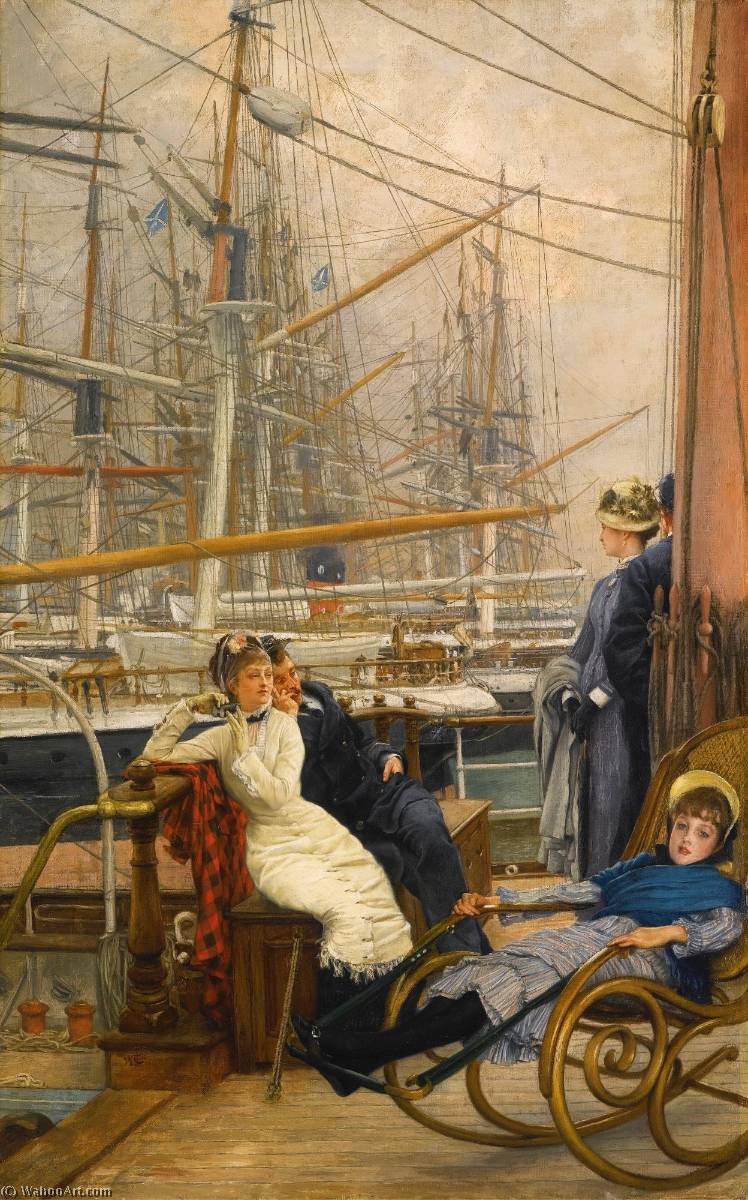 Order Art Reproductions A Visit to the Yacht (La Visite au Navire), 1873 by James Jacques Joseph Tissot (1836-1902, France) | ArtsDot.com