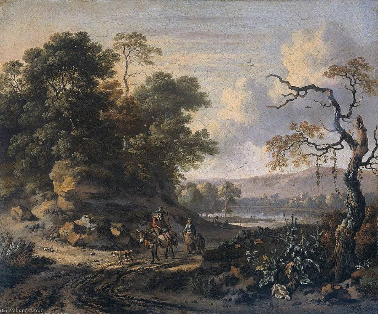 Order Oil Painting Replica Landscape with Donkey Rider, 1684 by Jan Jansz Wijnants (1632-1684, Netherlands) | ArtsDot.com