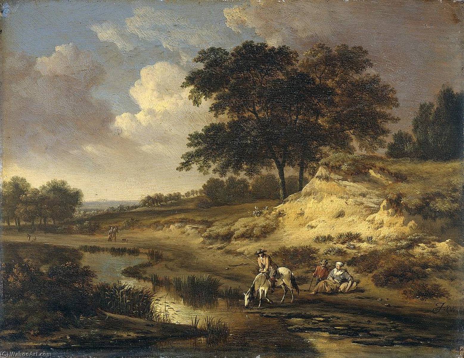 Order Oil Painting Replica Landscape with a Rider Watering His Horse, 1684 by Jan Jansz Wijnants (1632-1684, Netherlands) | ArtsDot.com