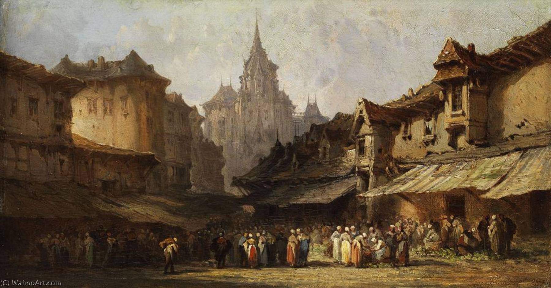 Order Paintings Reproductions Market Place in a Small Town, 1885 by Louis Gabriel Eugène Isabey (1803-1886, France) | ArtsDot.com