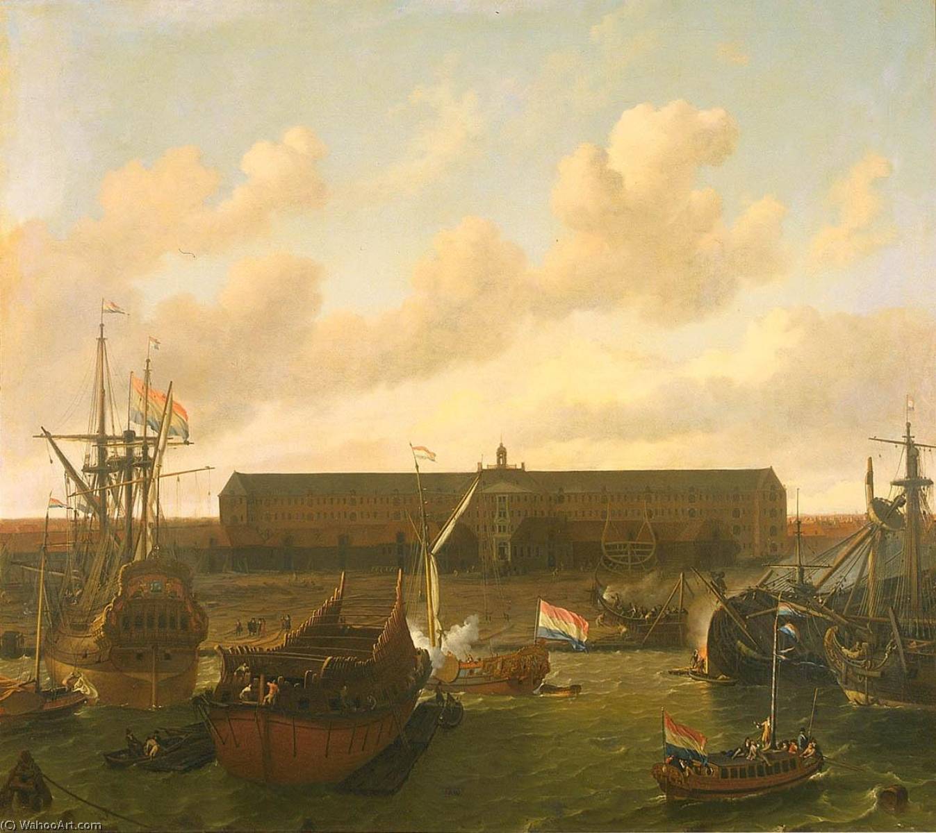 Order Paintings Reproductions The Dock of the Dutch East India Company at Amsterdam, 1696 by Ludolf Backhuysen | ArtsDot.com