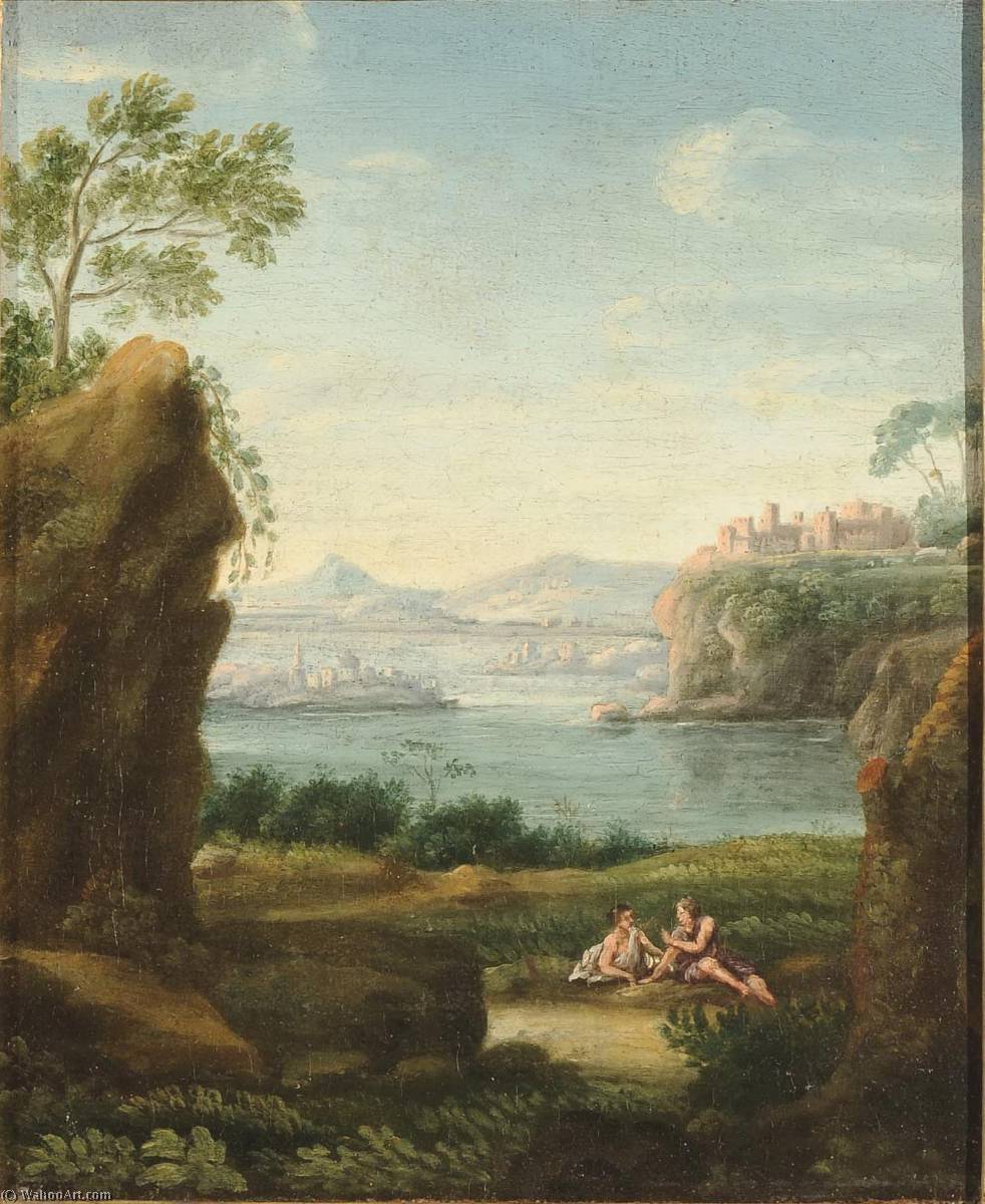 Order Art Reproductions Landscape with Couple and Distant Buildings by Paolo Anesi (1697-1773) | ArtsDot.com