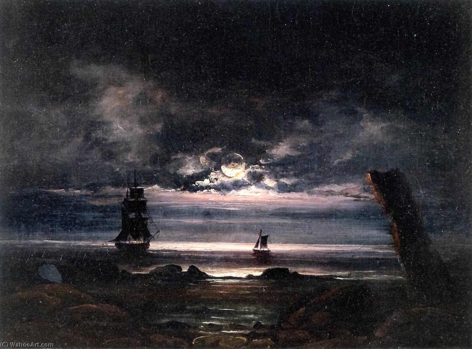 Buy Museum Art Reproductions Moonlight on the Coast at Steigen, 1842 by Peder Balke (1804-1887, Norway) | ArtsDot.com