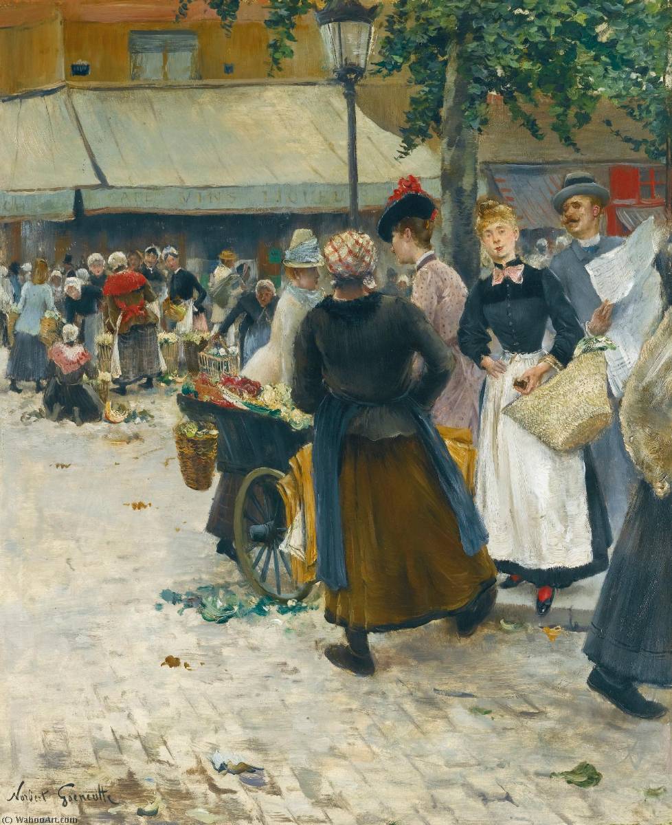 Order Oil Painting Replica LE MARCHE DES HALLES, PARIS by Norbert Goeneutte (1854-1894) | ArtsDot.com