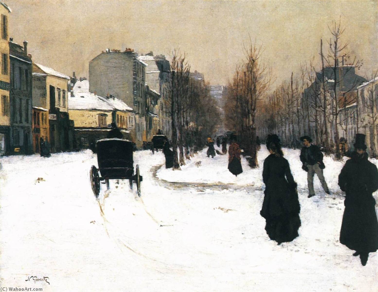 Order Art Reproductions Boulevard Clichy under Snow, 1876 by Norbert Goeneutte (1854-1894) | ArtsDot.com