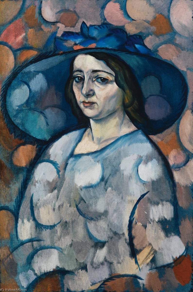 Order Oil Painting Replica Lady in a Blue Hat, 1910 by Vladimir Davidovich Baranov Rossine (1888-1944) | ArtsDot.com