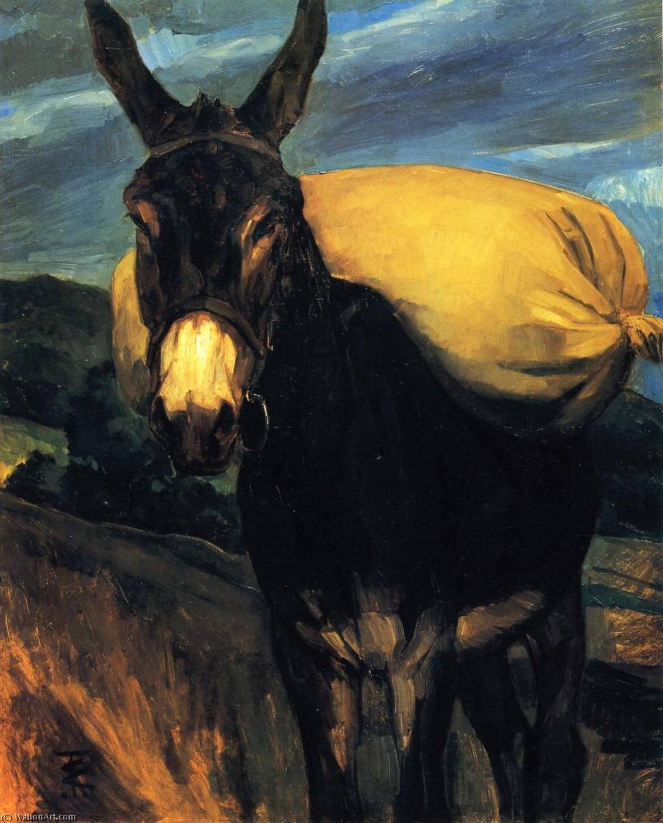 Order Oil Painting Replica Donkey with Sack of Flower, 1905 by Wilhelm Trübner (1851-1917) | ArtsDot.com