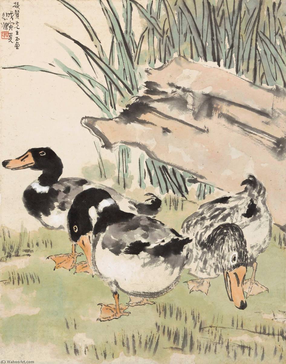 Order Art Reproductions THREE DUCKS by Xu Beihong (Inspired By) (1895-1953, China) | ArtsDot.com