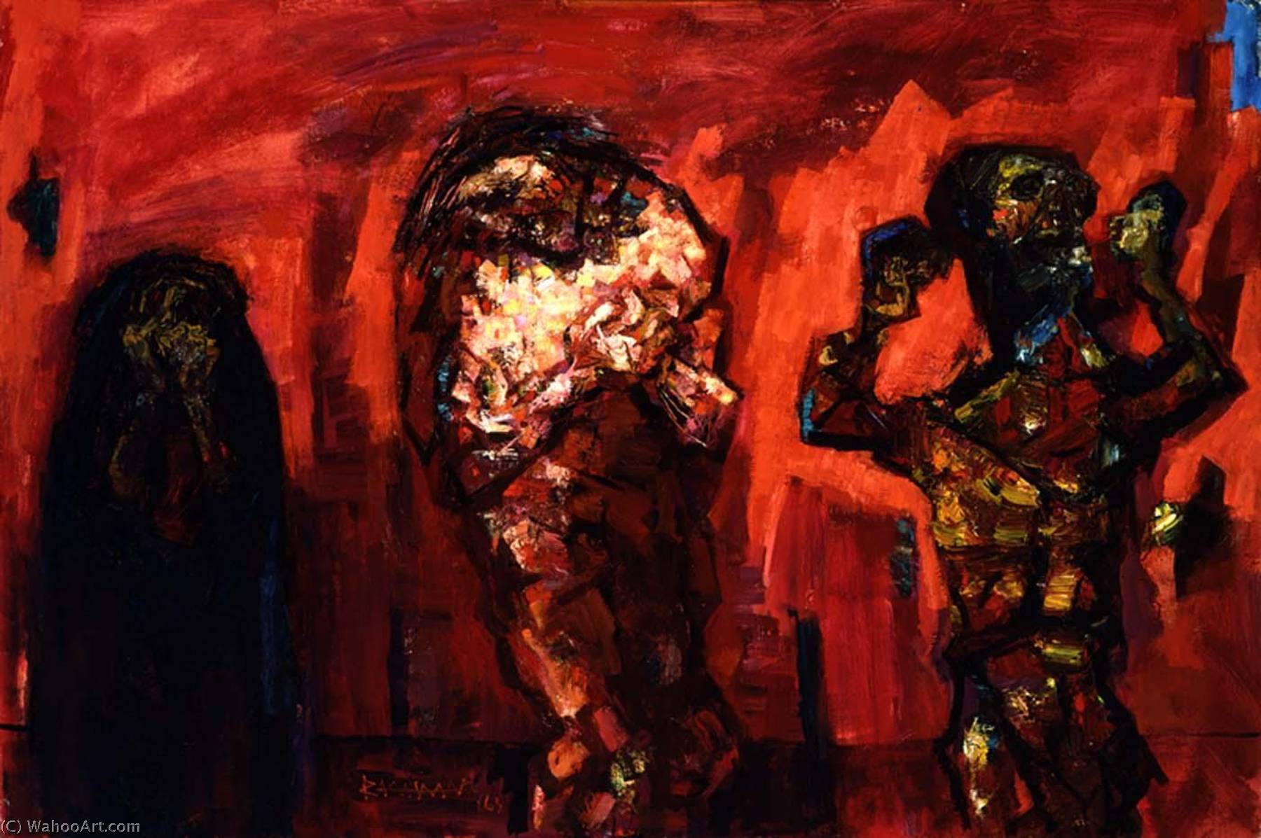 Order Paintings Reproductions Homage á Goya No. 2 (Composition in Red with Three Figures), 1963 by Abraham Rattner (Inspired By) (1895-1978, United States) | ArtsDot.com