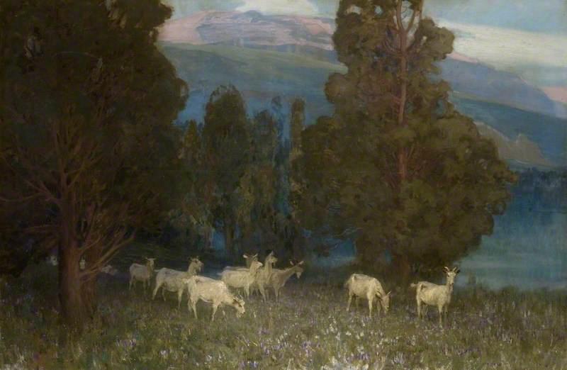 Ordinare Riproduzioni D'arte Early Dawn on Monte Mottarone, Lago Maggiore, Italia, 1900 di Alfred East (1844-1913) | ArtsDot.com