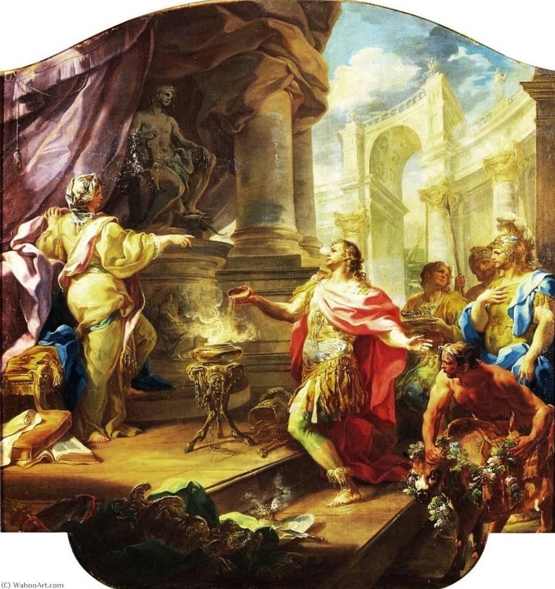 Buy Museum Art Reproductions Life of Aeneas Aeneas Offers a Sacrifice to Apollo, 1740 by Bottega Di Corrado Giaquinto (1703-1765) | ArtsDot.com