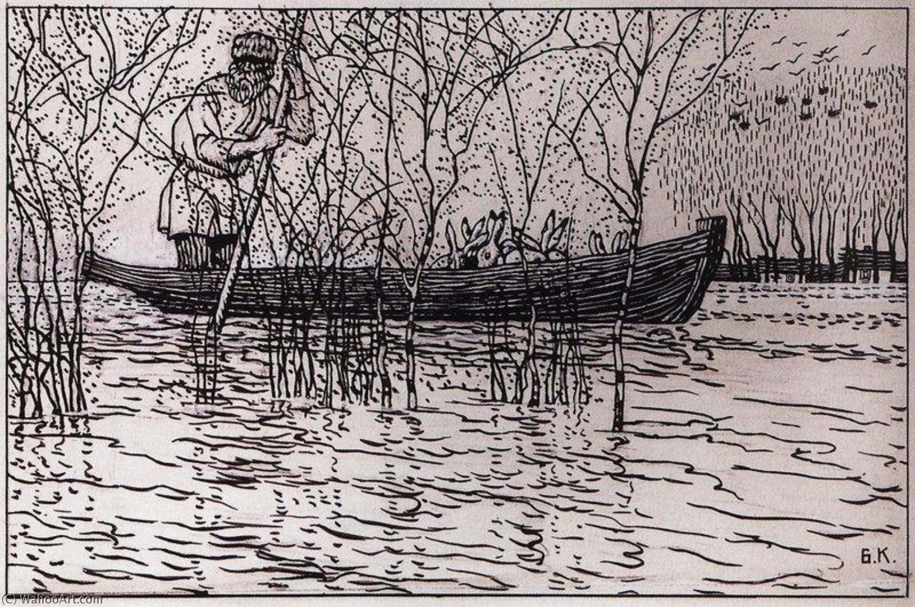 Achat Reproductions D'art Une illustration pour Poem Grandpa Mazai et Hares de Nikolai Nekrasov, 1908 de Boris Mikhaylovich Kustodiev | ArtsDot.com