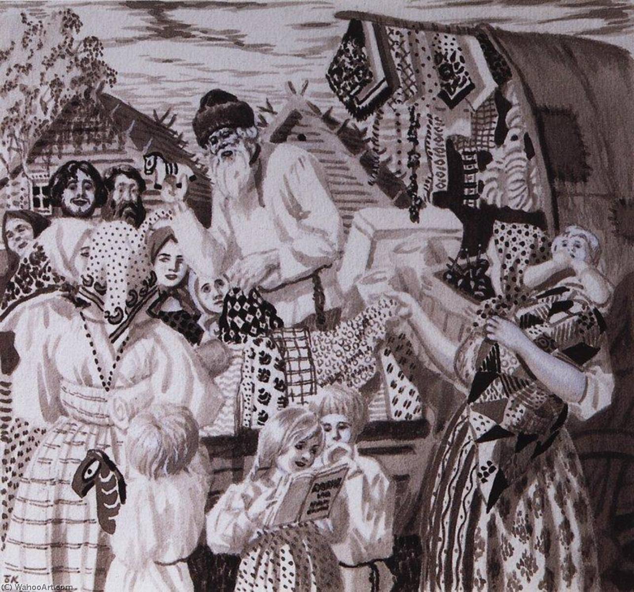 Ordinare Riproduzioni Di Quadri Un`illustrazione per lo zio Yakov di Nikolai Nekrasov, 1921 di Boris Mikhaylovich Kustodiev | ArtsDot.com