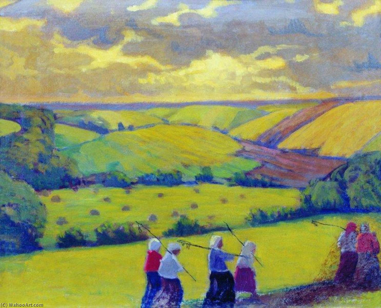 Order Paintings Reproductions Haymaking by Boris Mikhaylovich Kustodiev | ArtsDot.com