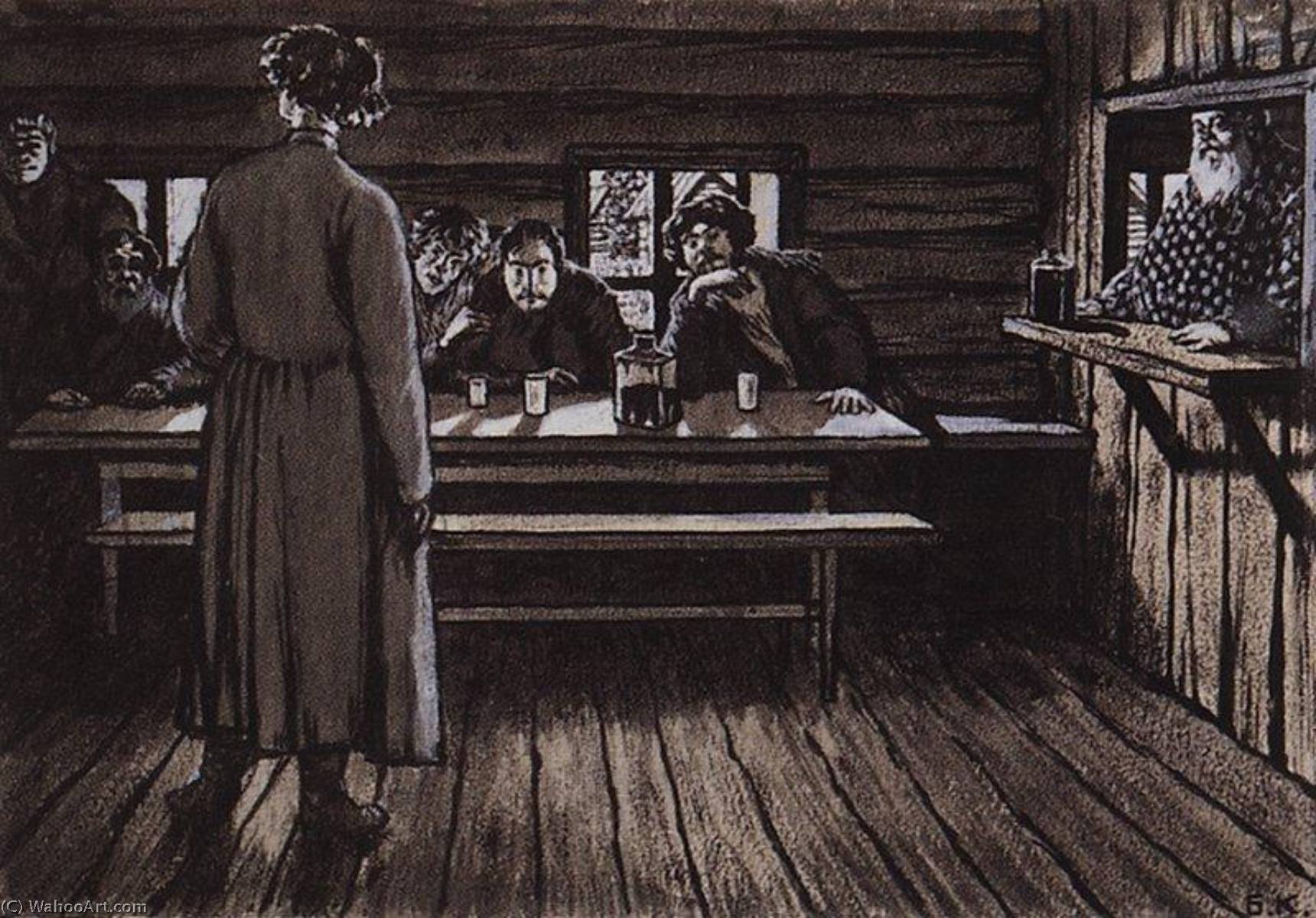Buy Museum Art Reproductions An Illustration for Ivan Turgenev`s story The Singers, 1908 by Boris Mikhaylovich Kustodiev | ArtsDot.com