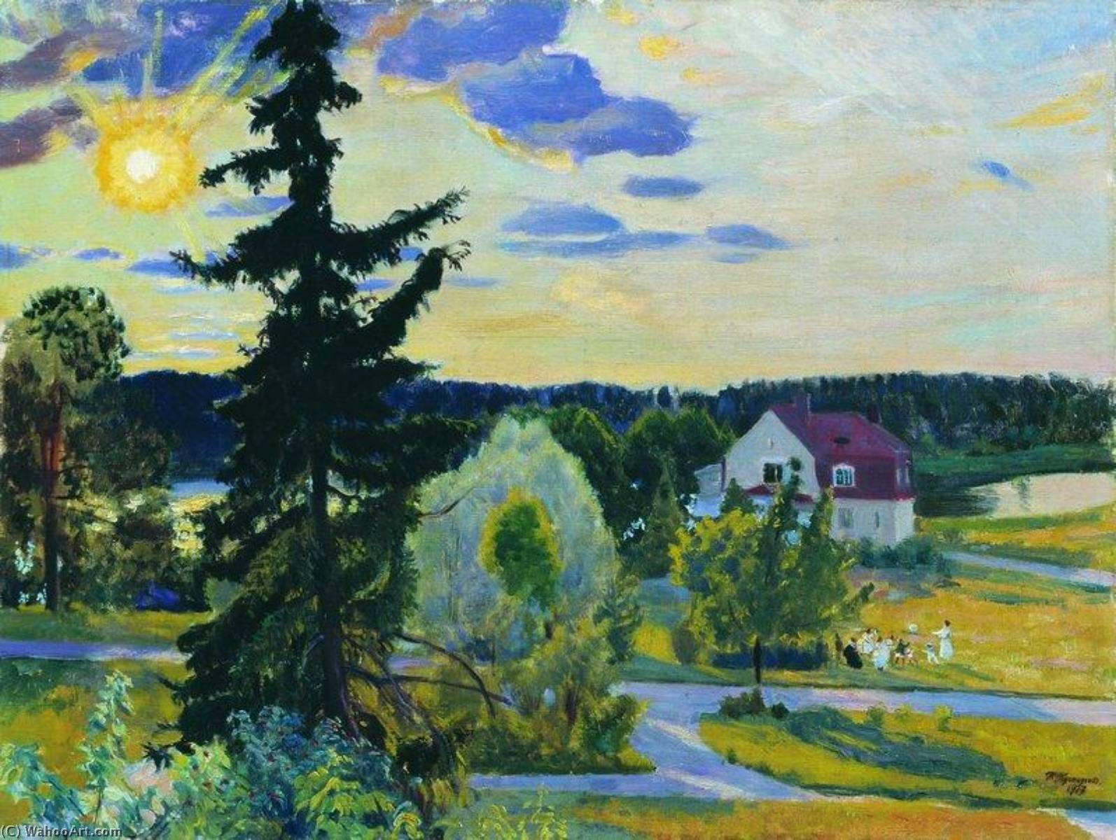 Order Artwork Replica Evening Landscape, 1917 by Boris Mikhaylovich Kustodiev | ArtsDot.com