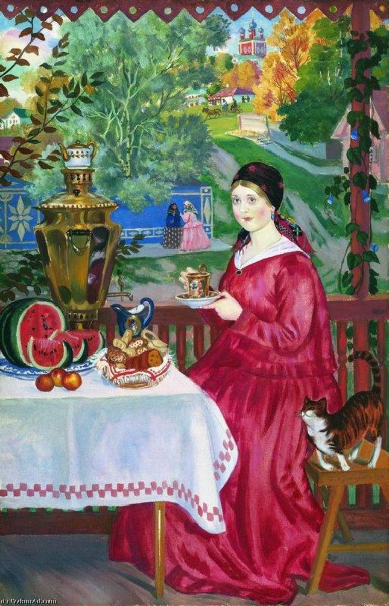 Order Paintings Reproductions The Merchant`s Wife on the Balcony, 1920 by Boris Mikhaylovich Kustodiev | ArtsDot.com