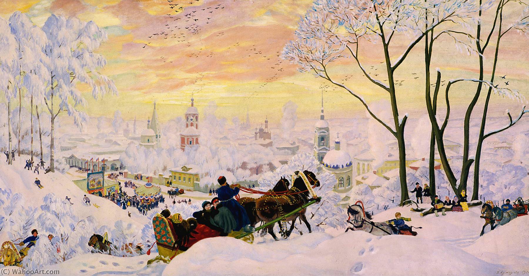 Order Art Reproductions Russian «Масленица» Pancake Week, 1916 by Boris Mikhaylovich Kustodiev | ArtsDot.com