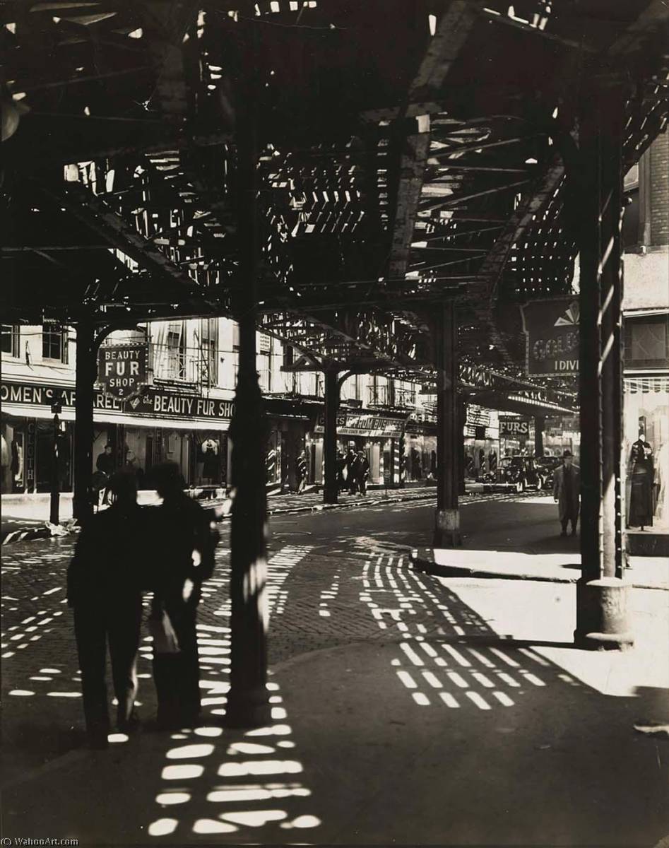 Order Art Reproductions El Second and Third Avenue Lines Bowery and Division Street, Manhattan, 1936 by Berenice Abbott (Inspired By) (1898-1991, United States) | ArtsDot.com