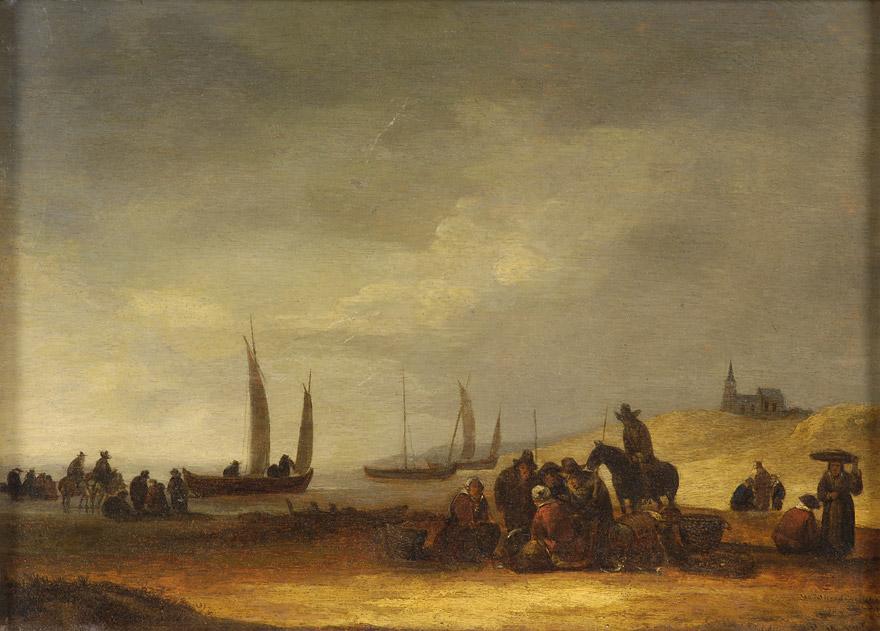 Order Oil Painting Replica Fishermen on the Beach of Scheveningen by Egbert Lievensz Van Der Poel (1621-1664, Netherlands) | ArtsDot.com