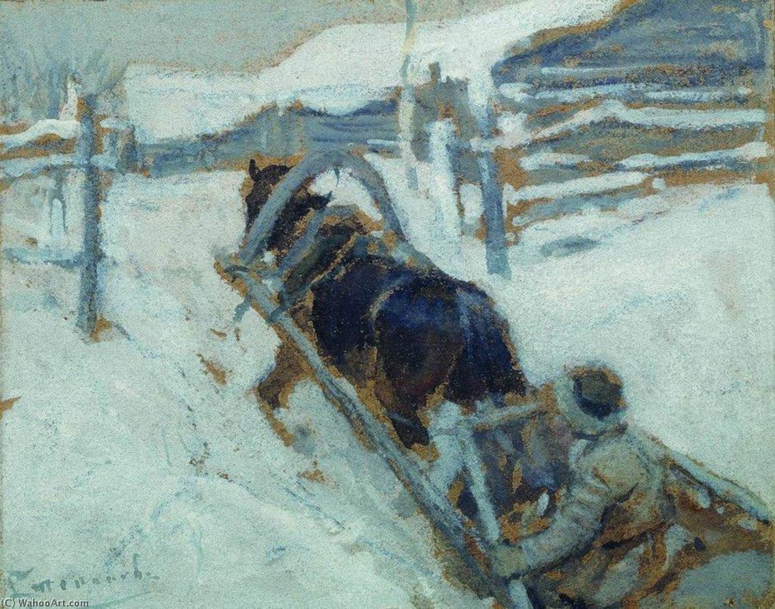 Order Paintings Reproductions The Horse Sleigh by Alexei Stepanov (1858-1923) | ArtsDot.com