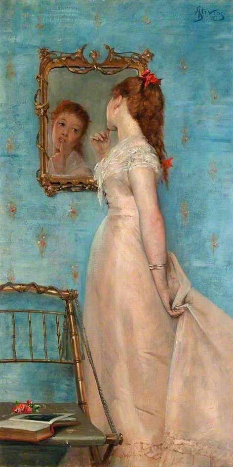 Ordinare Riproduzioni Di Belle Arti Ragazza che guarda nello specchio di Alfred Émile Léopold Stevens (1823-1906) | ArtsDot.com