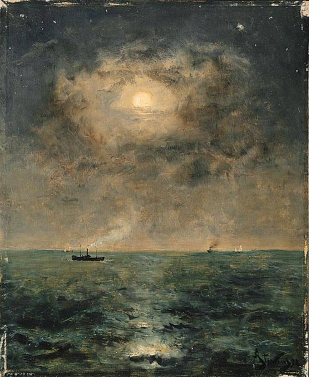 Buy Museum Art Reproductions Moonlit seascape, 1892 by Alfred Émile Léopold Stevens (1823-1906) | ArtsDot.com