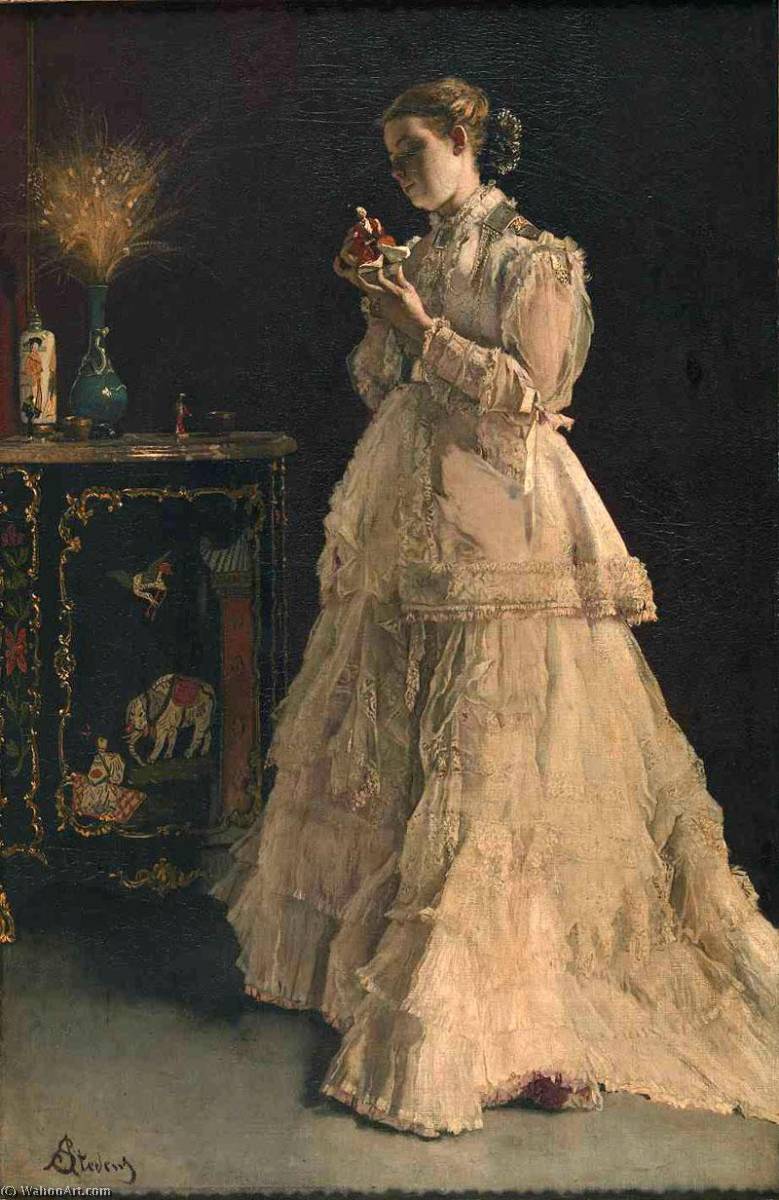 Order Oil Painting Replica The Lady in Pink (also known as A Doll), 1867 by Alfred Émile Léopold Stevens (1823-1906) | ArtsDot.com