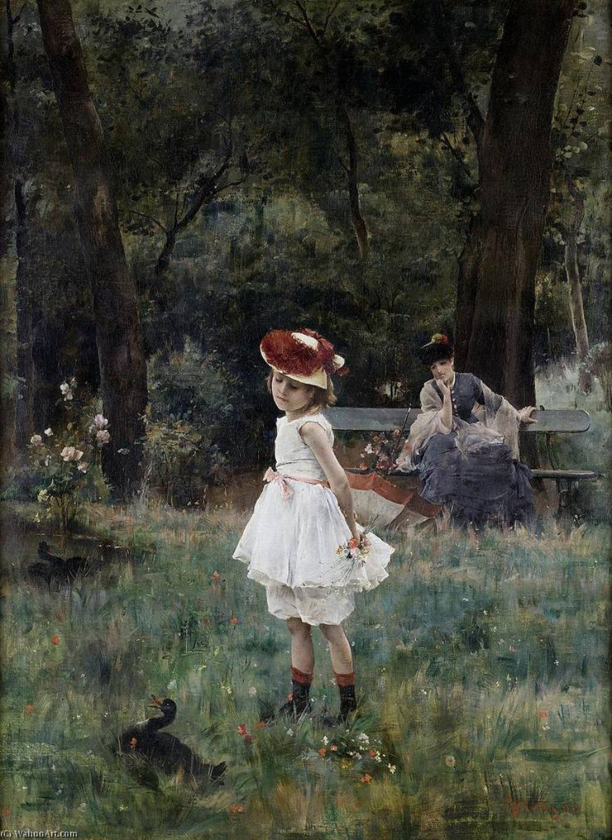 Order Paintings Reproductions Girl with a Duck, 1893 by Alfred Émile Léopold Stevens (1823-1906) | ArtsDot.com