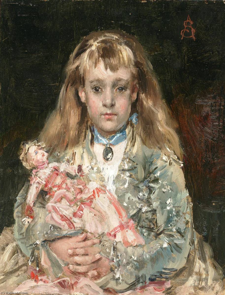 Order Oil Painting Replica Girl with a Doll by Alfred Émile Léopold Stevens (1823-1906) | ArtsDot.com
