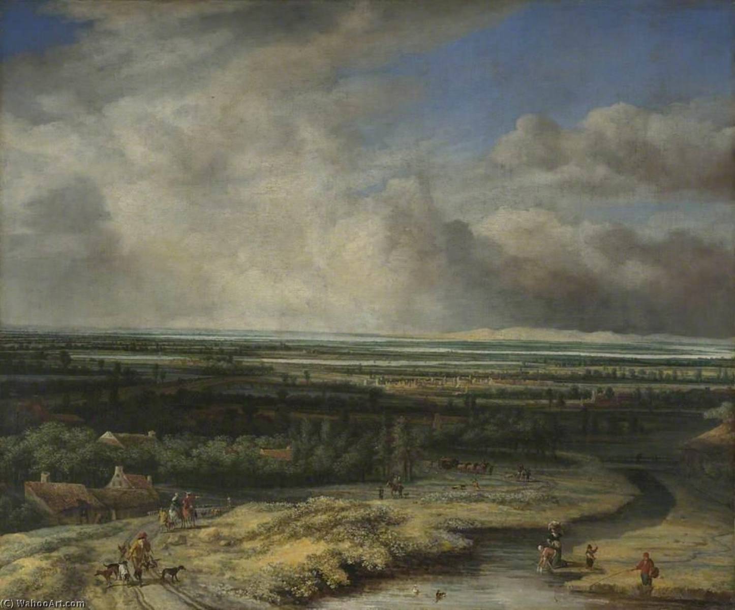 Order Paintings Reproductions An Extensive Landscape with a Hawking Party, 1670 by Philips De Koninck (1619-1688) | ArtsDot.com