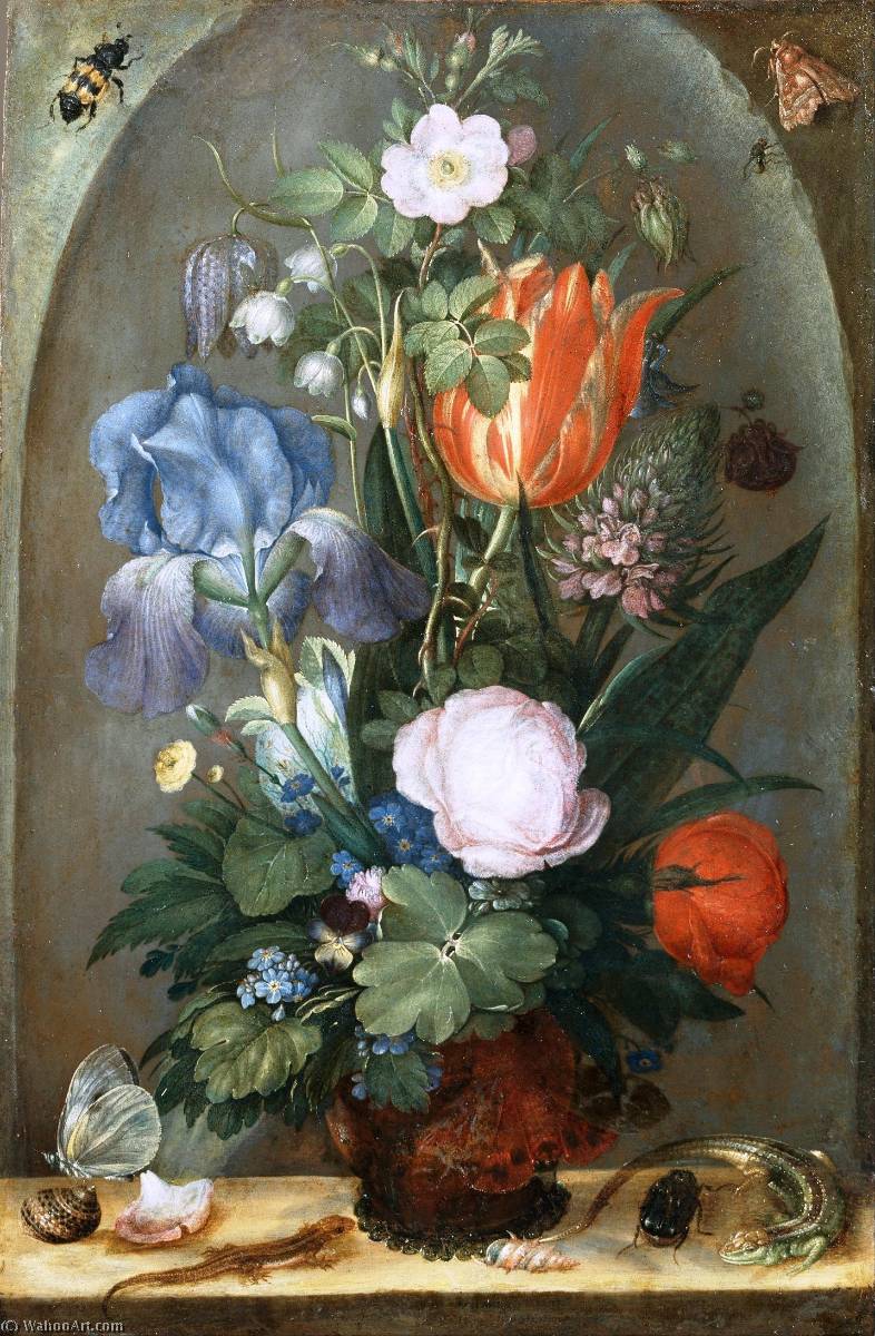 Order Paintings Reproductions Flower Still Life with Two Lizards, 1603 by Roelant Savery (1576-1639) | ArtsDot.com
