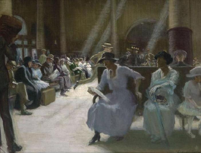 Order Paintings Reproductions In the Station Waiting Room, Boston, 1915 by Edmund Charles Tarbell (1862-1938, United States) | ArtsDot.com