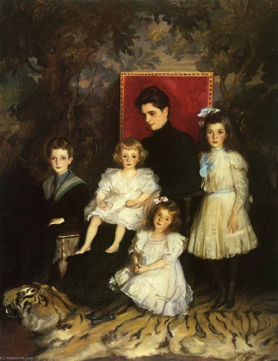 Order Oil Painting Replica Mrs. Horatio Nelson Slater and Her Children, 1901 by Edmund Charles Tarbell (1862-1938, United States) | ArtsDot.com