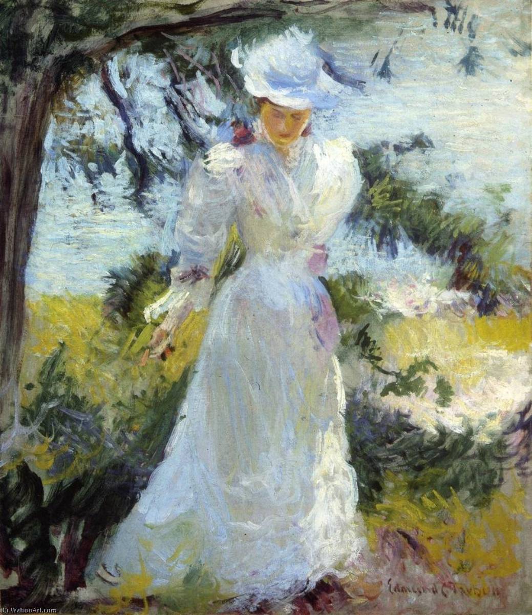 Order Paintings Reproductions My Wife, Emeline, in a Garden, 1890 by Edmund Charles Tarbell (1862-1938, United States) | ArtsDot.com