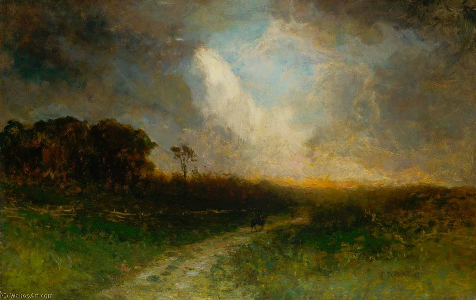 Order Art Reproductions Untitled (landscape, man on horse), 1884 by Edward Mitchell Bannister (1828-1901, Canada) | ArtsDot.com