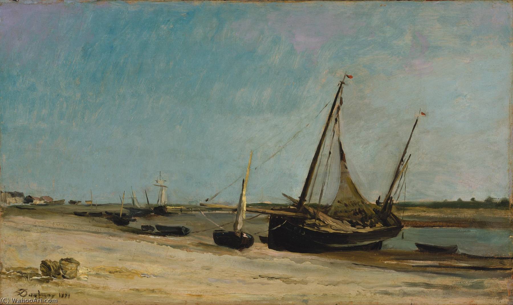 Order Oil Painting Replica Boats on the Seacoast at Étaples, 1871 by Charles François Daubigny (1817-1878, France) | ArtsDot.com
