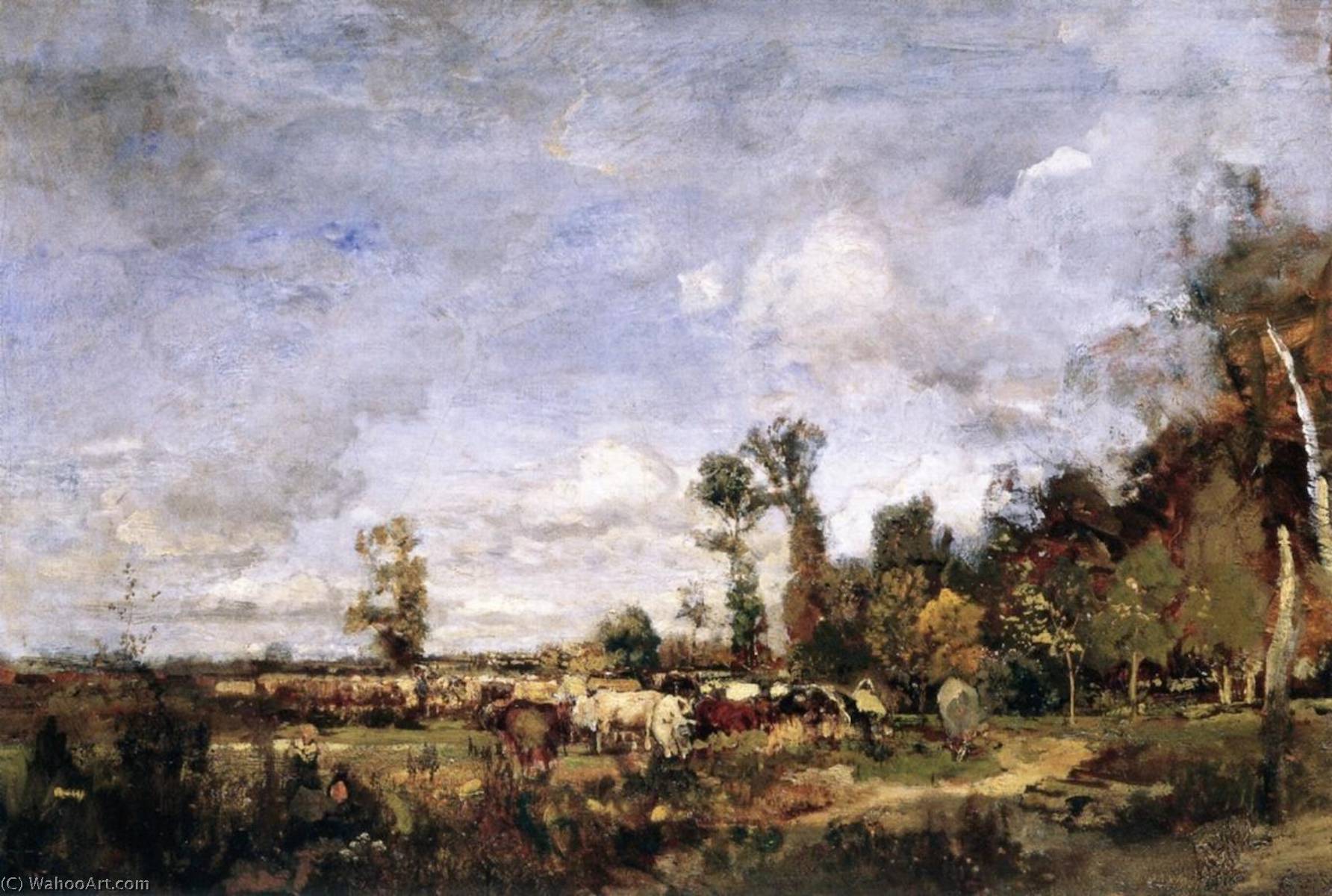 Buy Museum Art Reproductions Grazing Cattle in Holland, 1875 by Emil Jacob Schindler (1842-1892) | ArtsDot.com