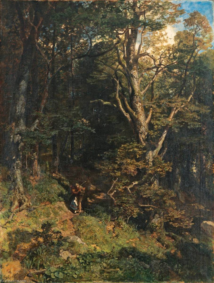 Order Oil Painting Replica Der Kuss im Wald (Embrace in the Forest) by Emil Jacob Schindler (1842-1892) | ArtsDot.com