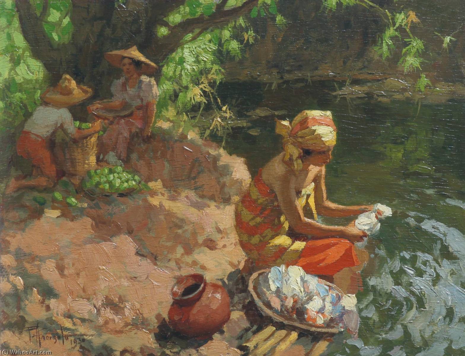 Buy Museum Art Reproductions Washing By The River by Fernando Cueto Amorsolo (Inspired By) (1892-1972, Philippines) | ArtsDot.com
