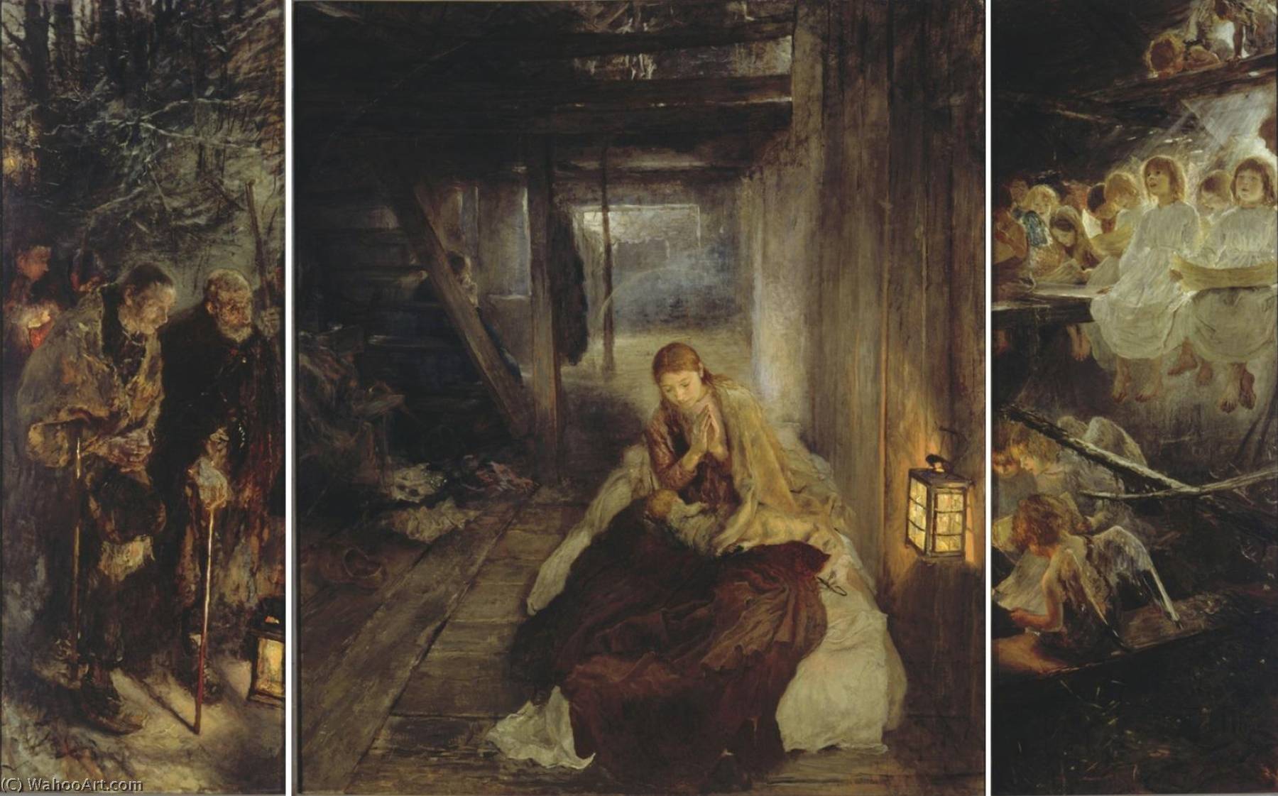 Order Oil Painting Replica The Holy Night (Triptych), 1889 by Fritz Von Uhde (1848-1911) | ArtsDot.com