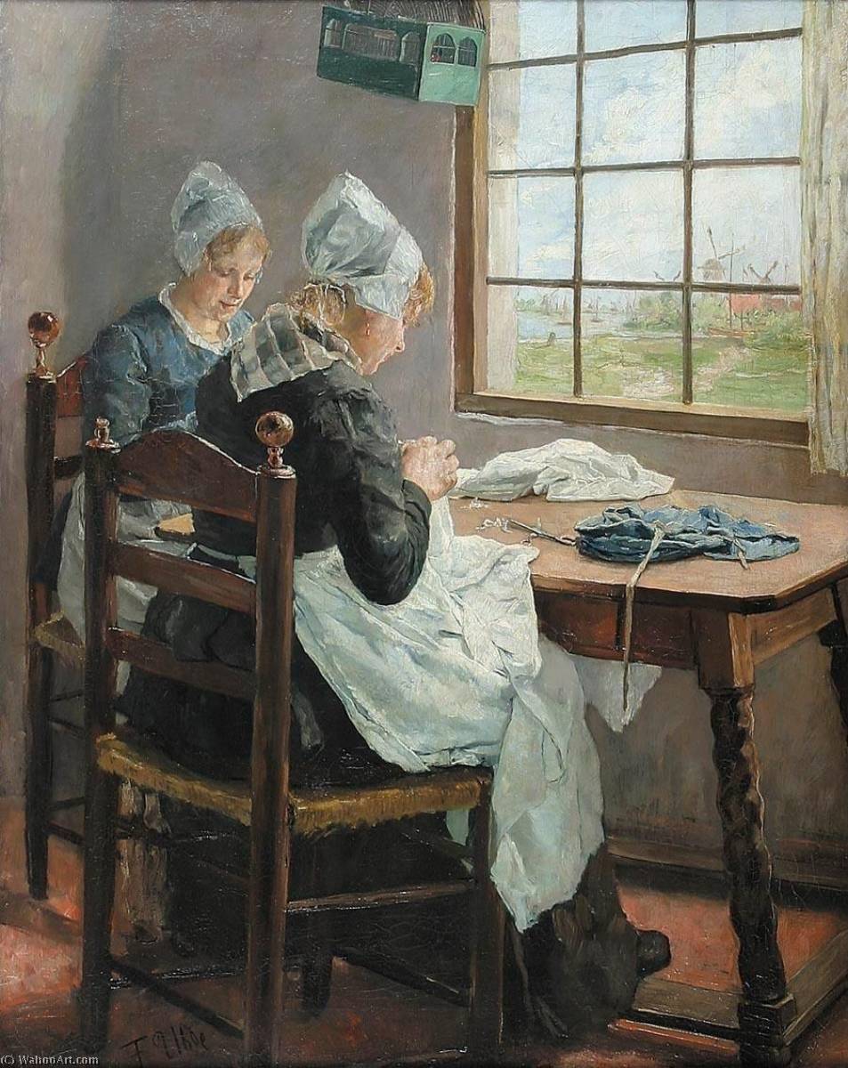 Order Art Reproductions Dutch seamstressesm (Sisters in the sewing room) by Fritz Von Uhde (1848-1911) | ArtsDot.com