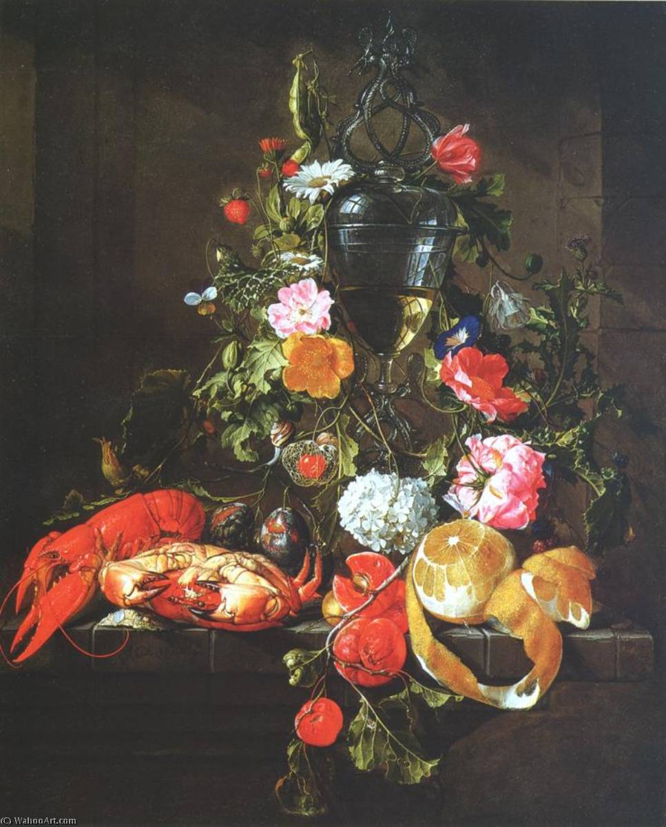 Buy Museum Art Reproductions Nature morte aux fleurs, fruits et crustacés by Cornelis Jansz De Heem (1631-1695) | ArtsDot.com