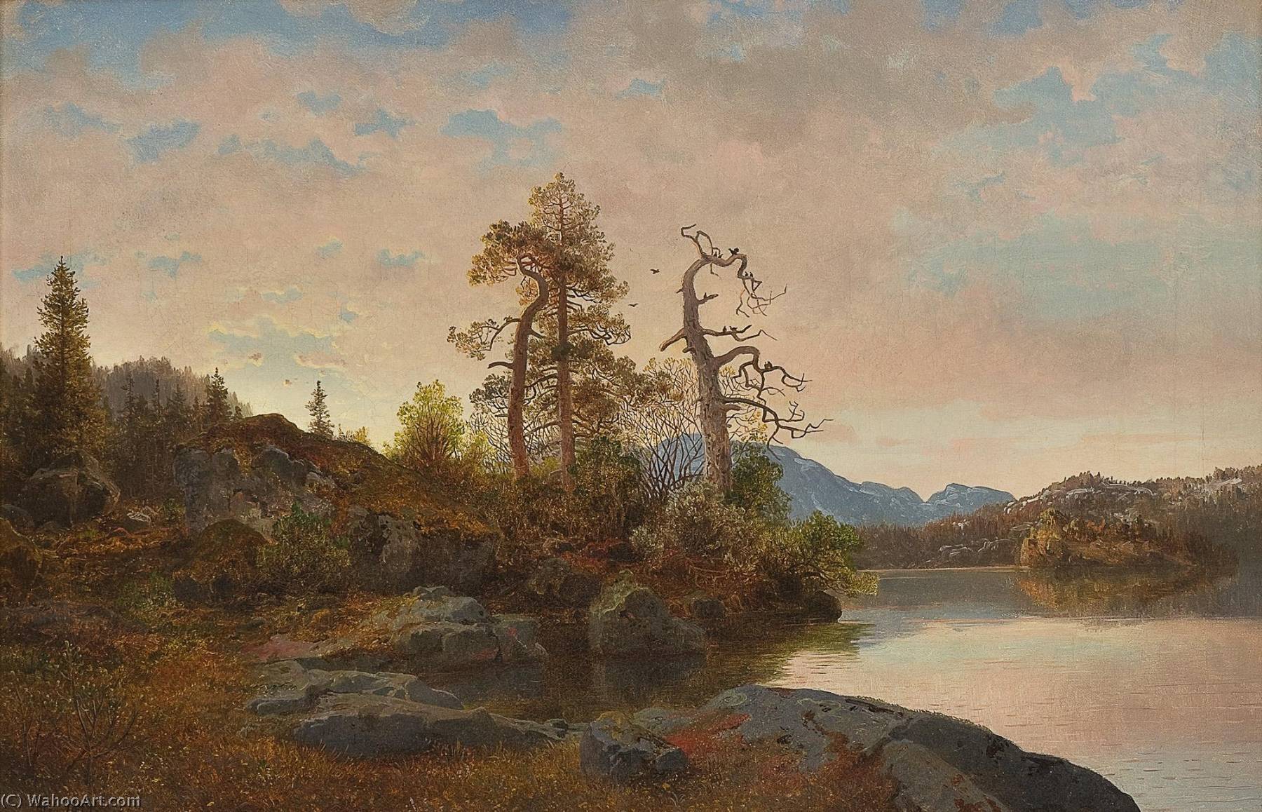 Order Art Reproductions Forest Landscape with Lake, 1849 by Hans Fredrik Gude (1825-1903, Sweden) | ArtsDot.com