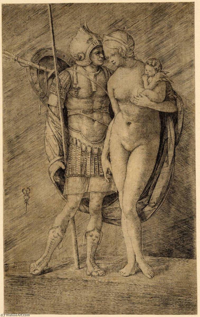 Order Oil Painting Replica Mars and Venus standing full length Mars in armour with a spear, Venus nude holding Cupid by Jacopo Barbari (1460-1516) | ArtsDot.com