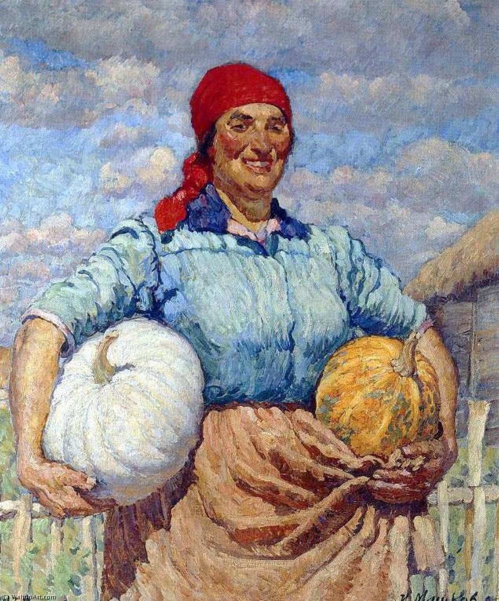 Order Art Reproductions Farmer with pumpkins, 1930 by Ilya Ivanovich Mashkov (1881-1944) | ArtsDot.com