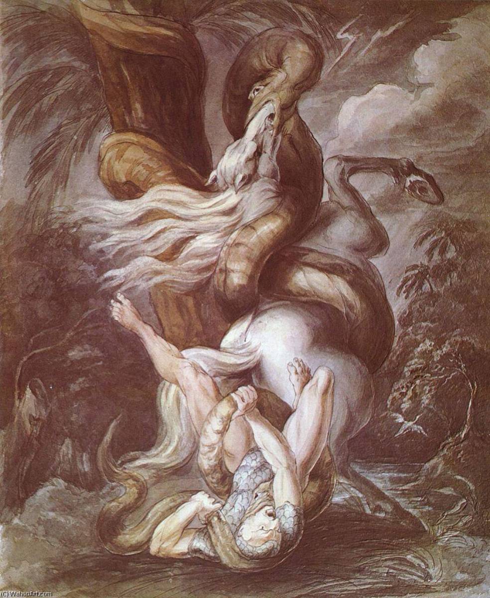 Order Oil Painting Replica Horseman attacked by a giant snake, 1800 by Henry Fuseli (Johann Heinrich Füssli) (1741-1825, Switzerland) | ArtsDot.com